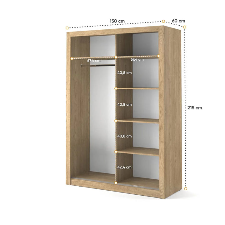 Isabella Sliding Door Wardrobe 150cm Oak Shetland