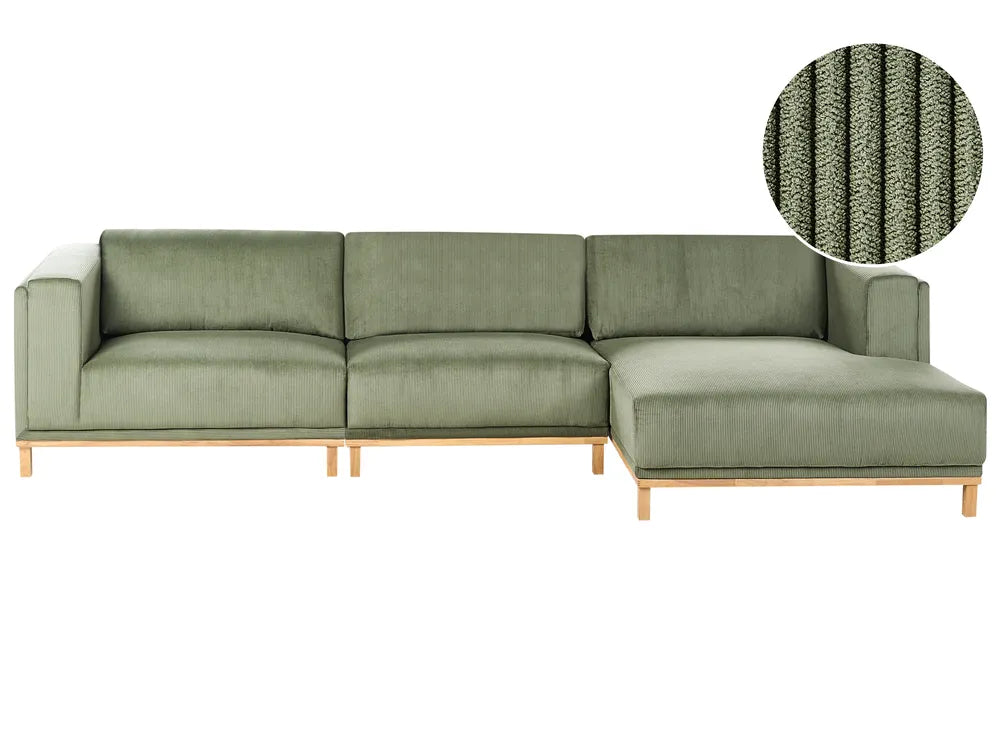 Corner Sofa 5 Seater Corduroy Green Left Hand Josanna