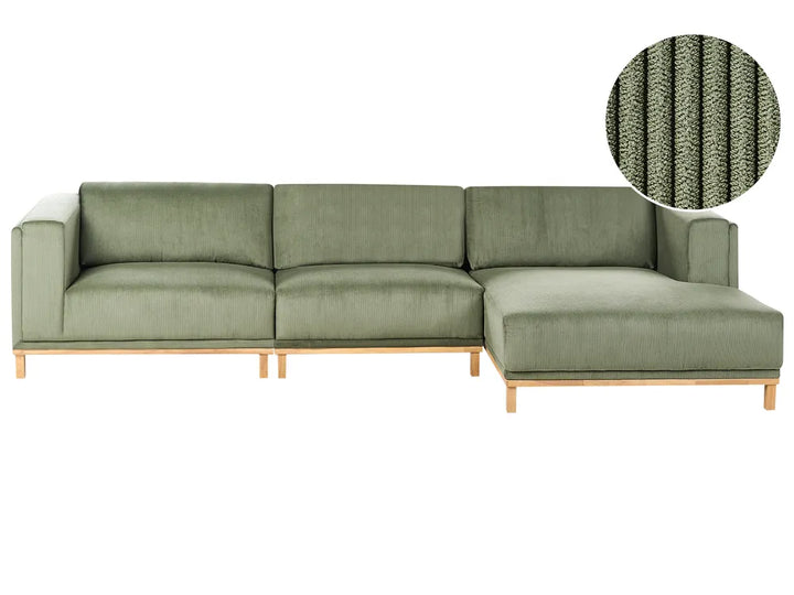 Corner Sofa 5 Seater Corduroy Green Left Hand Josanna