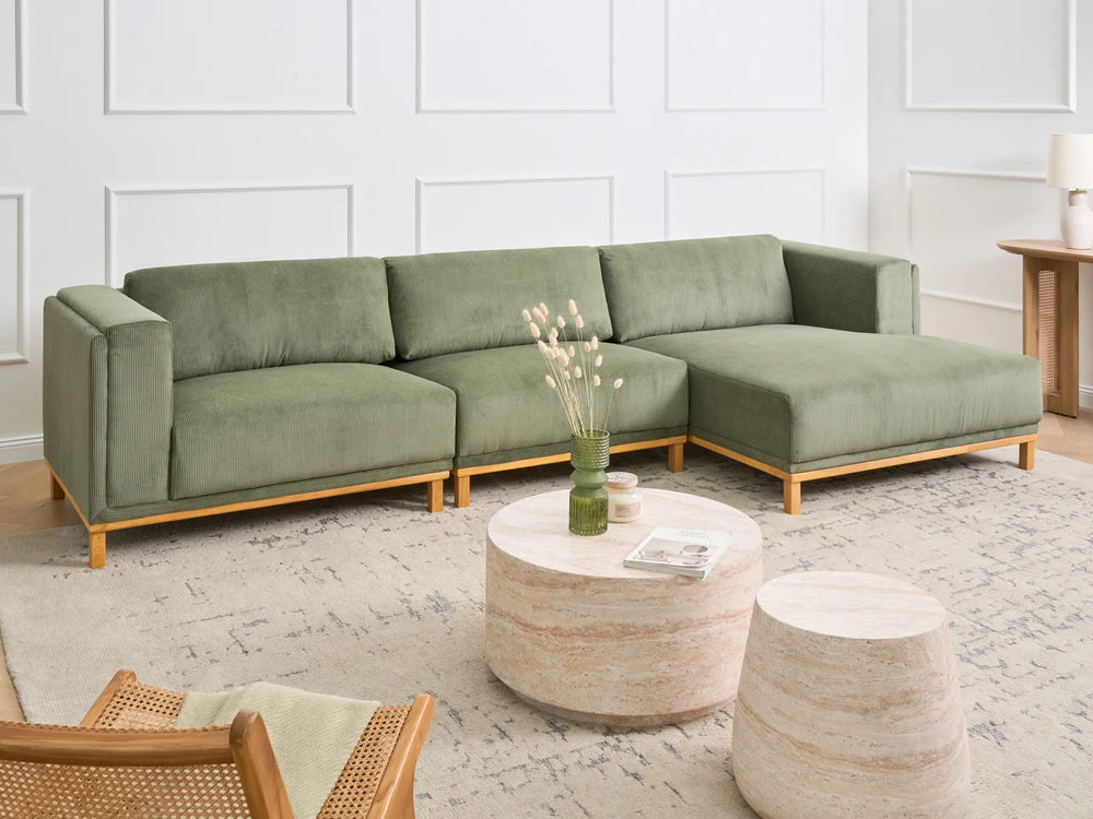 Corner Sofa 5 Seater VENG Corduroy Green Left Hand