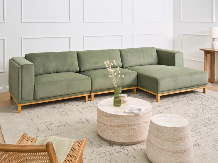 Corner Sofa 5 Seater VENG Corduroy Green Left Hand