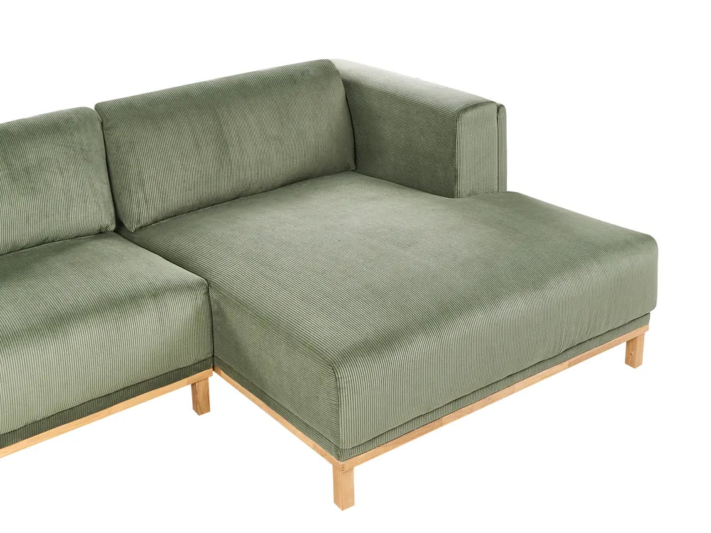 Corner Sofa 5 Seater Corduroy Green Left Hand Josanna