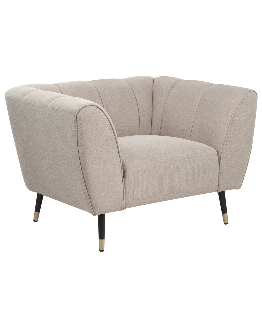 Beige armchair with black legs on a white background