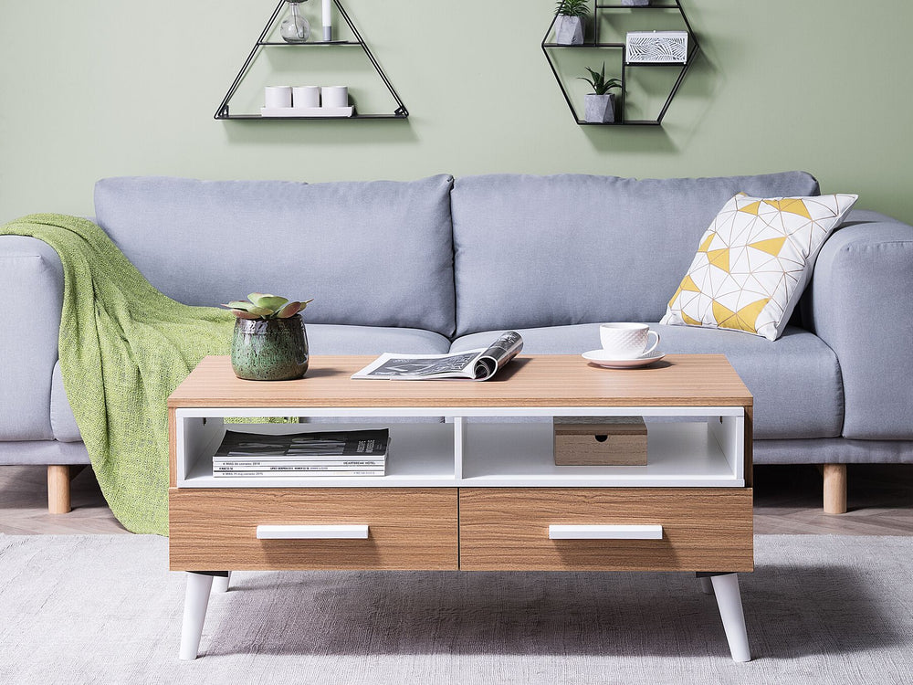 Coffee Table ALLOA Light Brown/ White with Storage