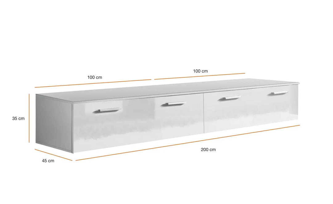 Duo TV Cabinet in Black and White Gloss W200cm x H35cm x D45cm