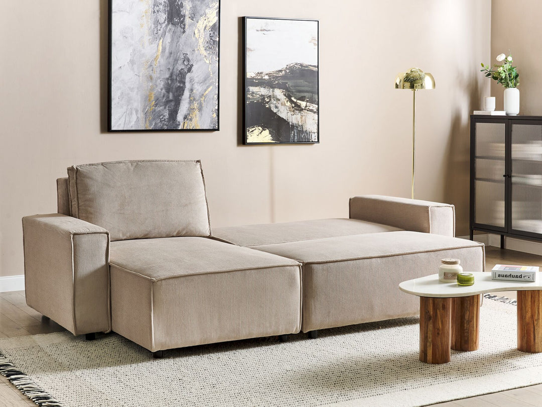 Abacka Sofa Bed Beige Corduroy Right Hand