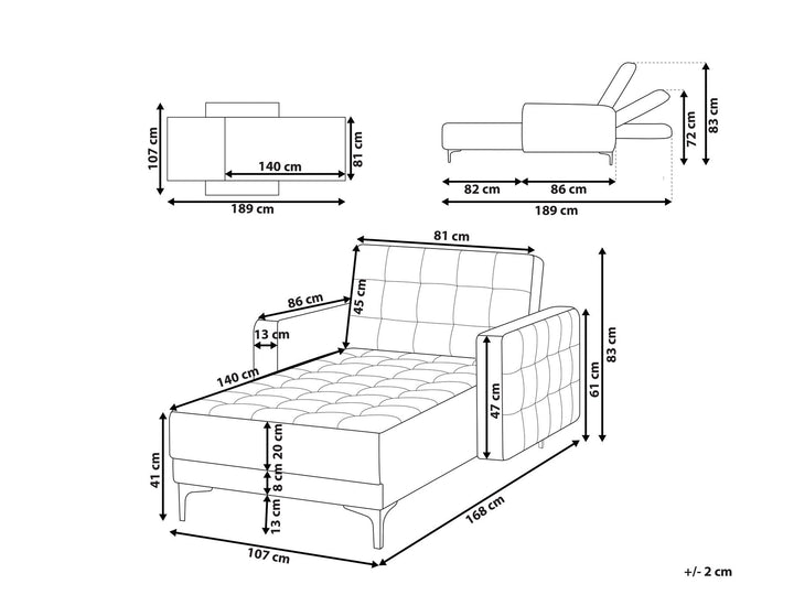 Aberdeen Fabric Chaise Lounge Graphite Grey