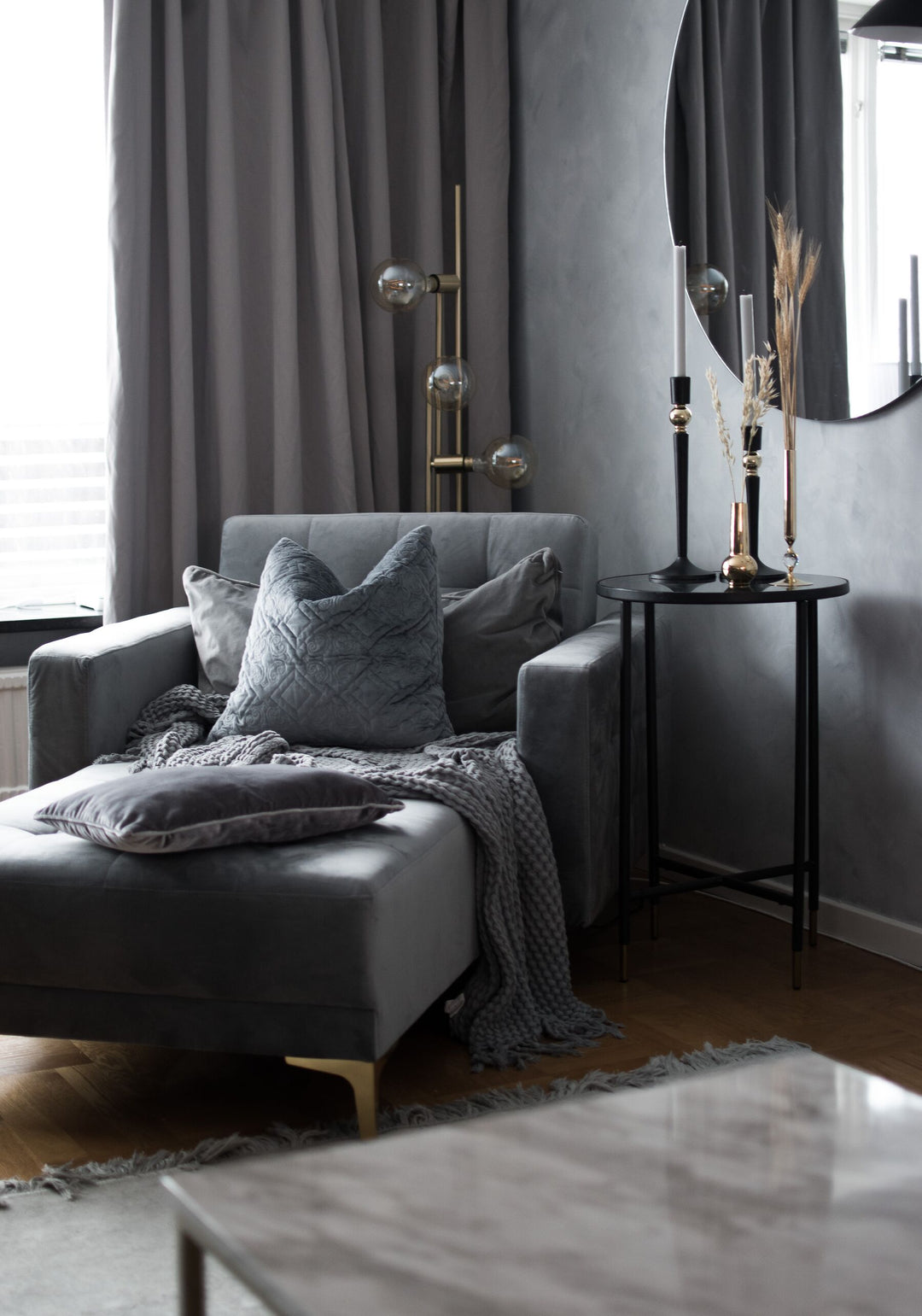 Aberdeen Velvet Chaise Lounge Grey