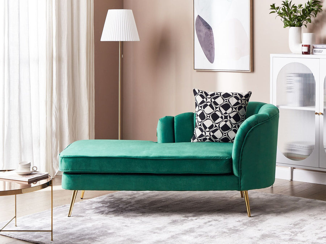 Allier Right Hand Velvet Chaise Lounge Emerald Green