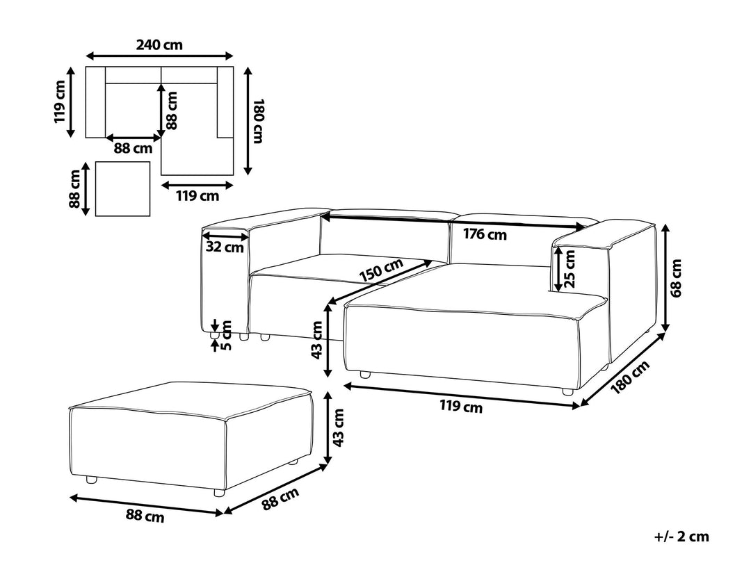 Aprica Left Hand 2 Seater Modular Linen Corner Sofa with Ottoman Beige