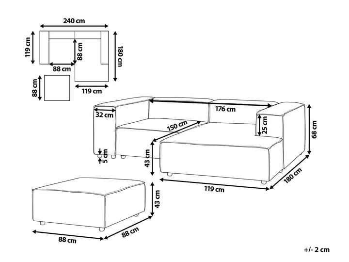 Aprica Left Hand 2 Seater Modular Linen Corner Sofa with Ottoman Beige