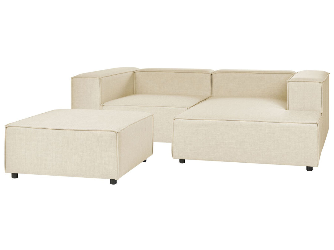 Aprica Left Hand 2 Seater Modular Linen Corner Sofa with Ottoman Beige