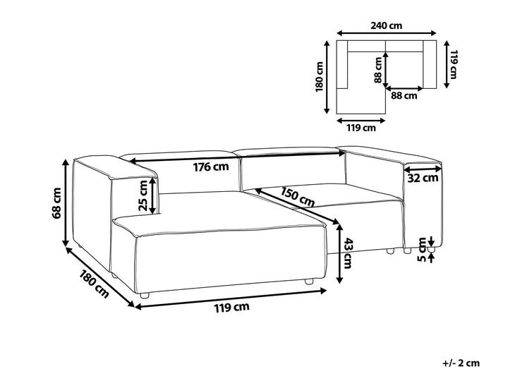 Aprica Right Hand 2 Seater Modular Linen Corner Sofa Beige