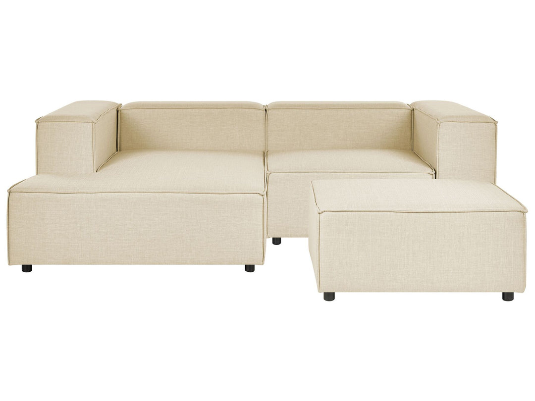 Aprica Right Hand 2 Seater Modular Linen Corner Sofa with Ottoman Beige