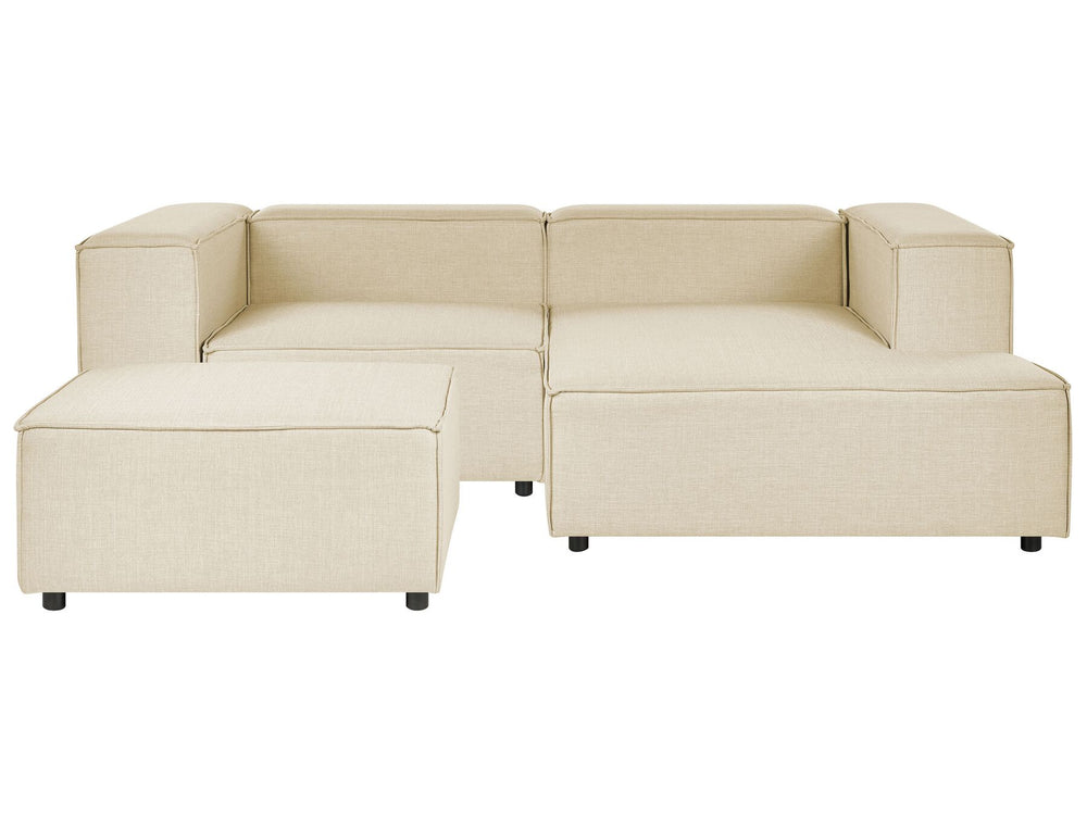 Aprica Left Hand 2 Seater Modular Linen Corner Sofa with Ottoman Beige
