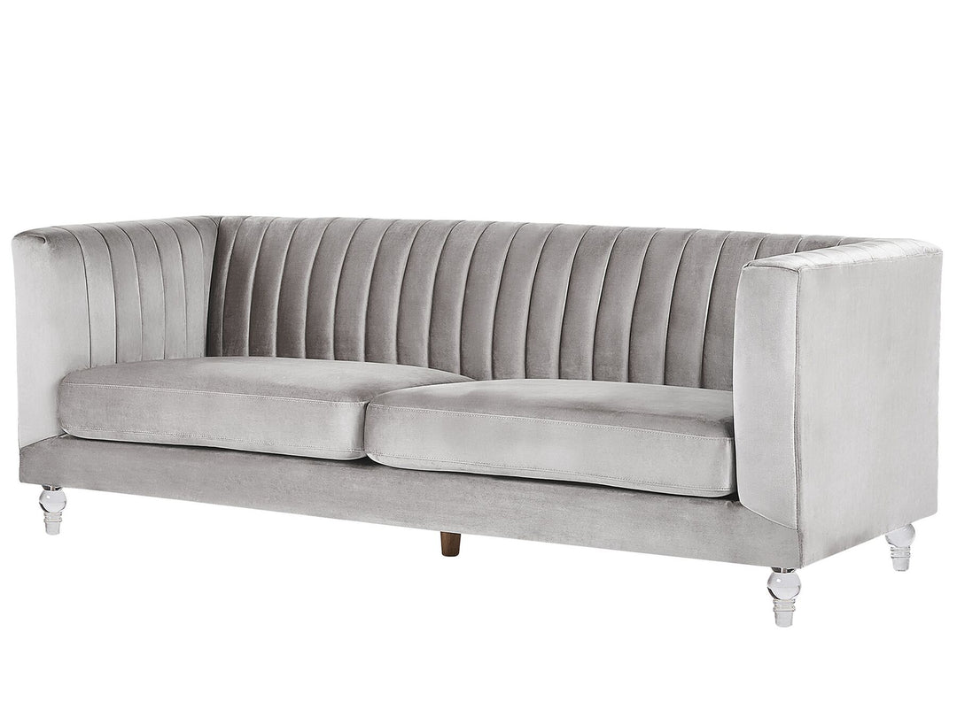 Arvika 3 Seater Velvet Fabric Sofa Light Grey