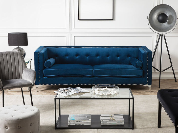 Avaldsenes 3 Seater Velvet Sofa Navy Blue