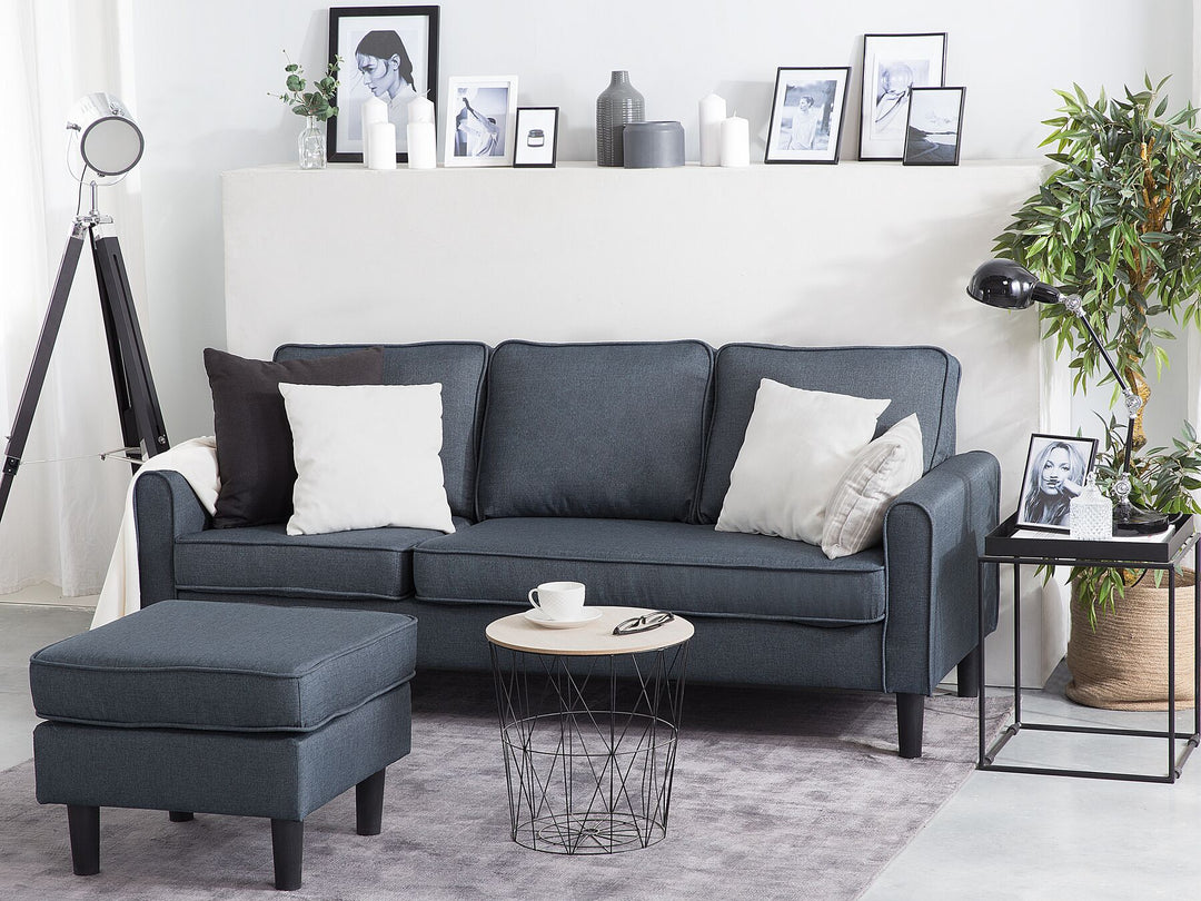 Avesta 3 Seater Fabric Sofa with Ottoman Dark Grey