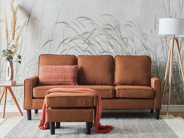 Avesta 3 Seater Fabric Sofa with Ottoman Golden Brown