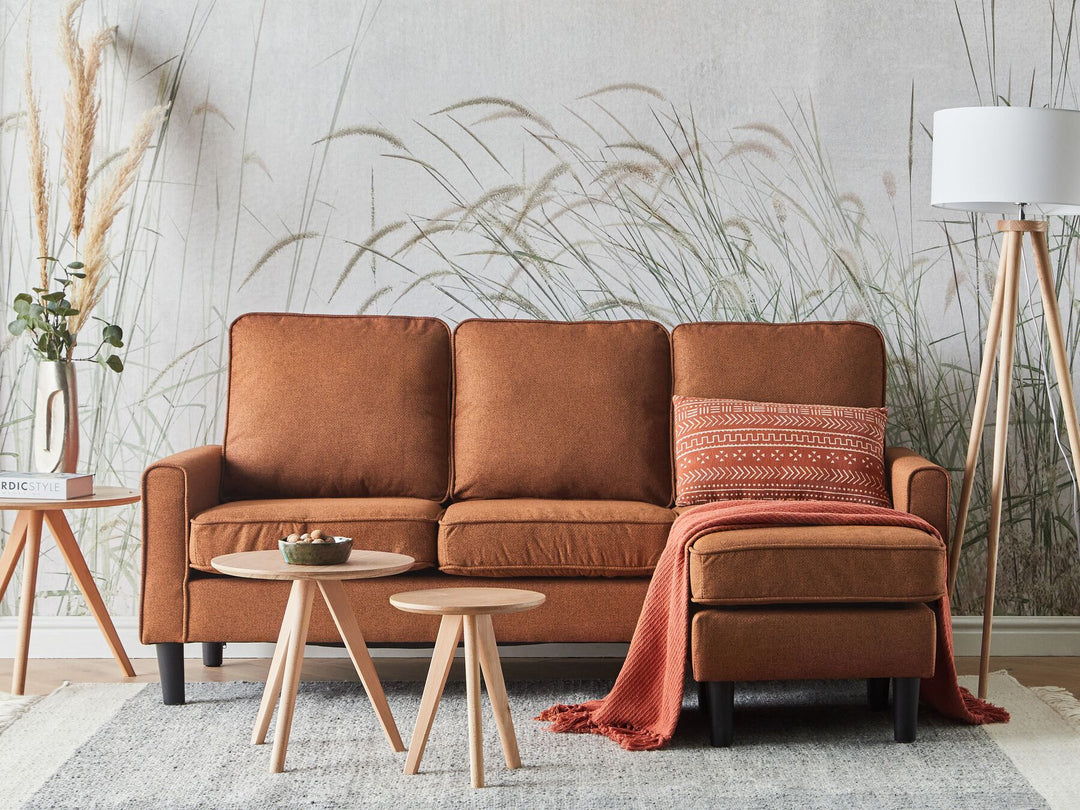 Avesta 3 Seater Fabric Sofa with Ottoman Golden Brown