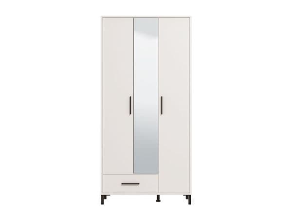 White wardrobe with a mirror on a white background