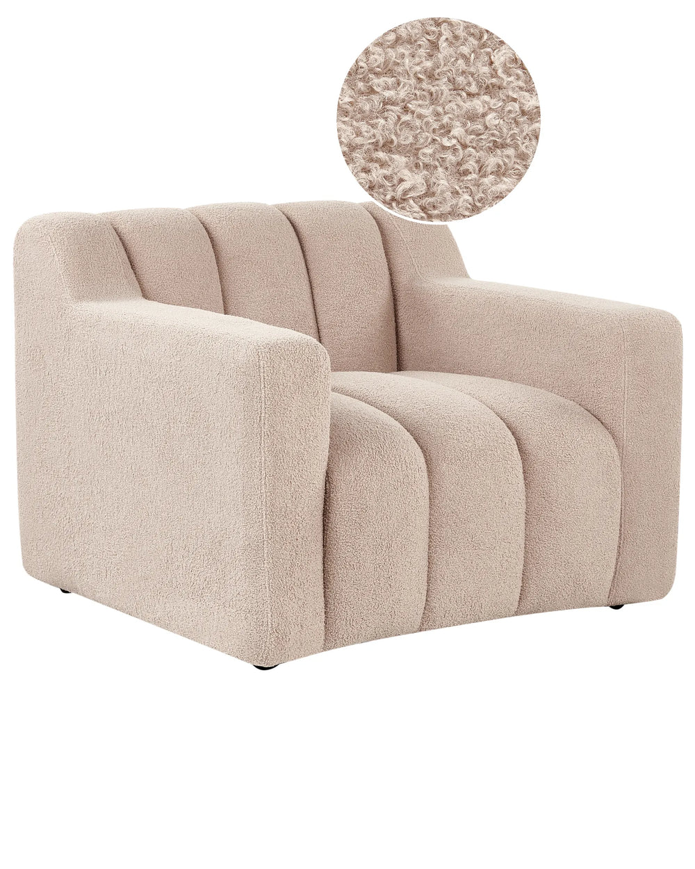 Beige armchair with a close-up of the fabric texture on a white background
