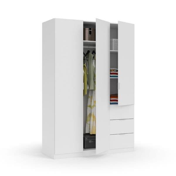 White wardrobe with open doors on a white background