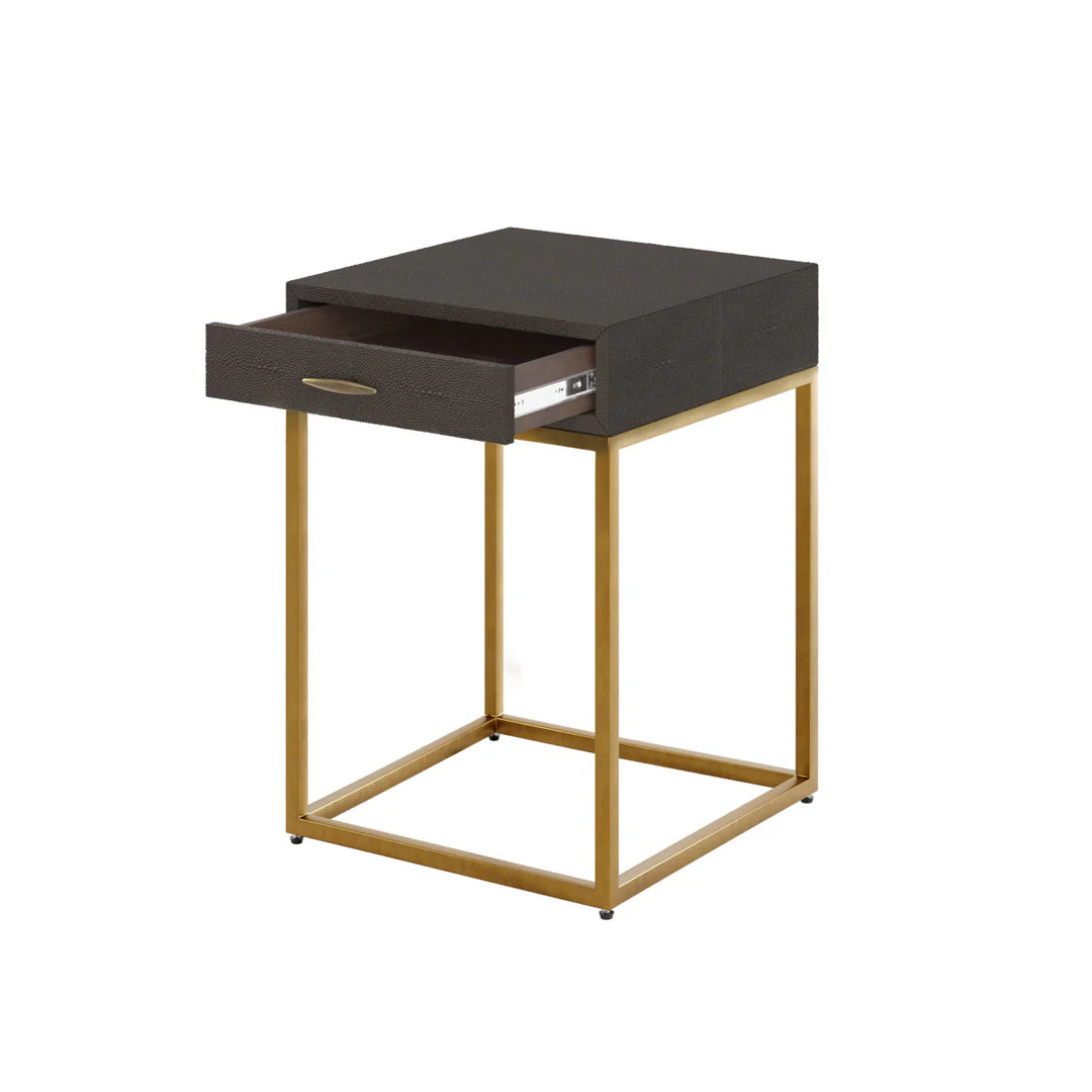 D.I. Designs Hampton Brown Faux Shagreen & Antique Brass Side Table