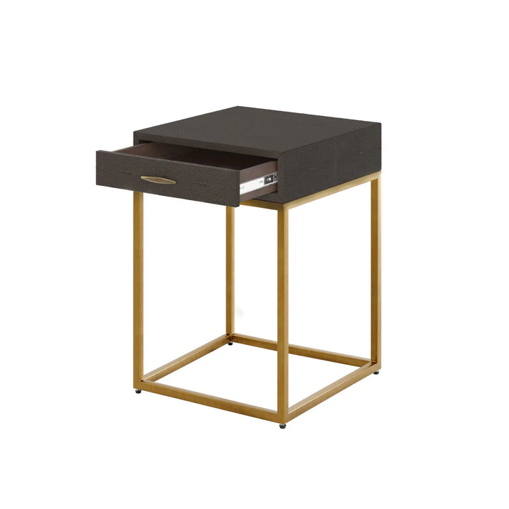 D.I. Designs Hampton Brown Faux Shagreen & Antique Brass Side Table