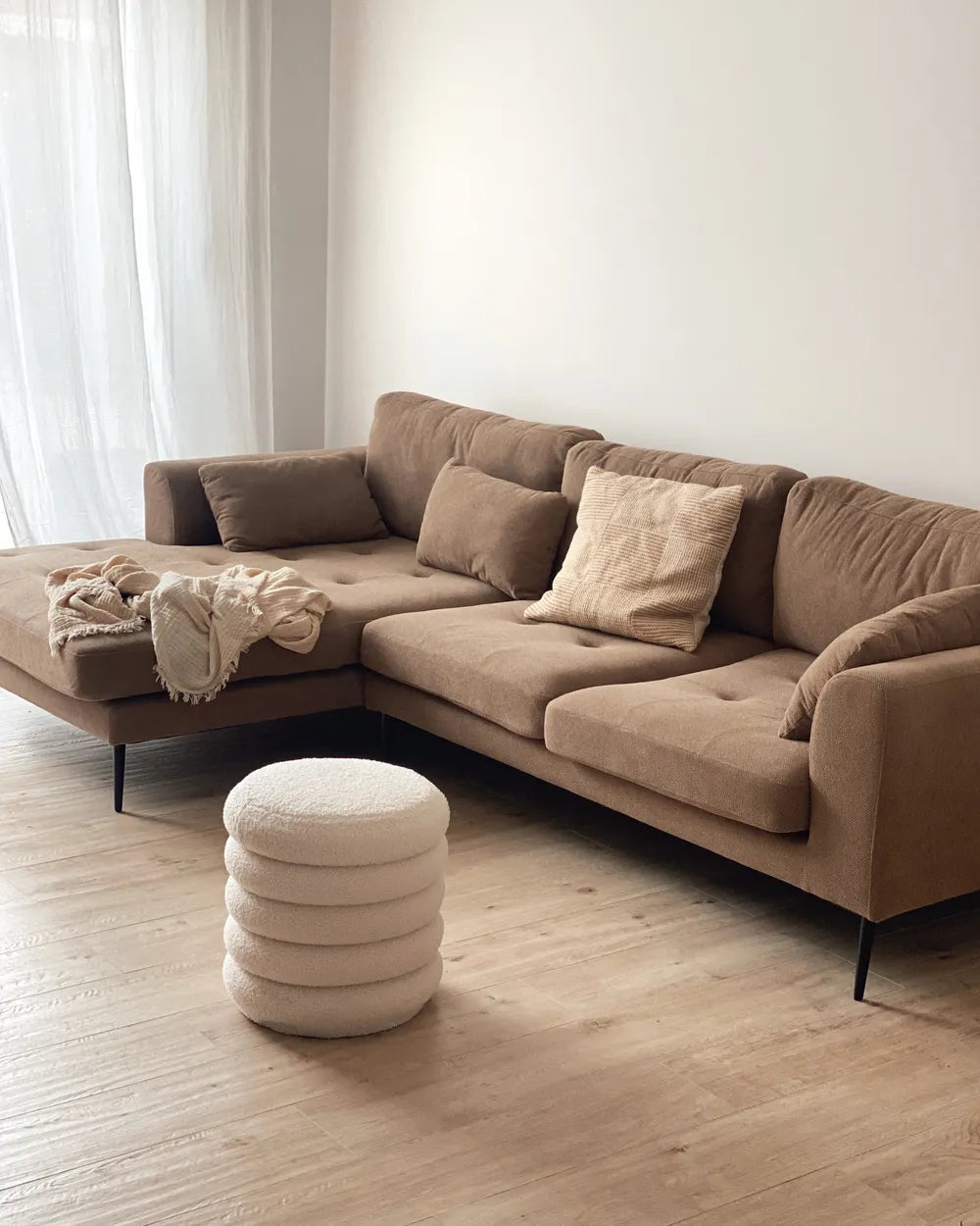 Corner Sofa 3 Seater Fabric Light Brown Right Hand Weller