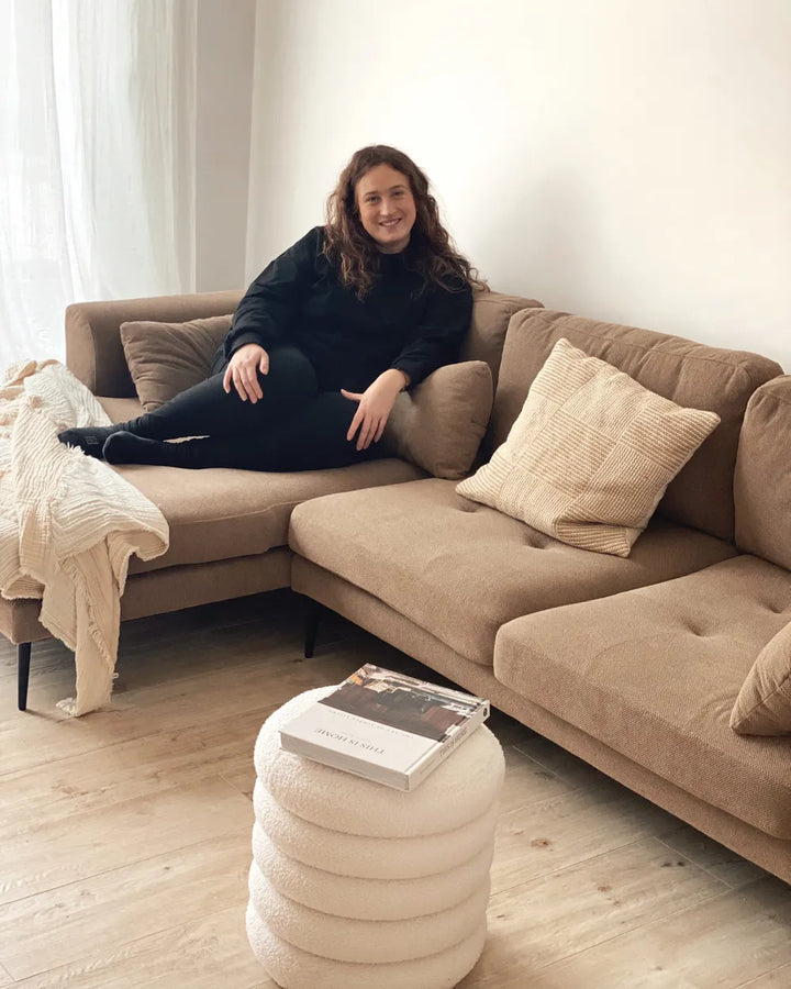 Corner Sofa 3 Seater Fabric Light Brown Right Hand Weller