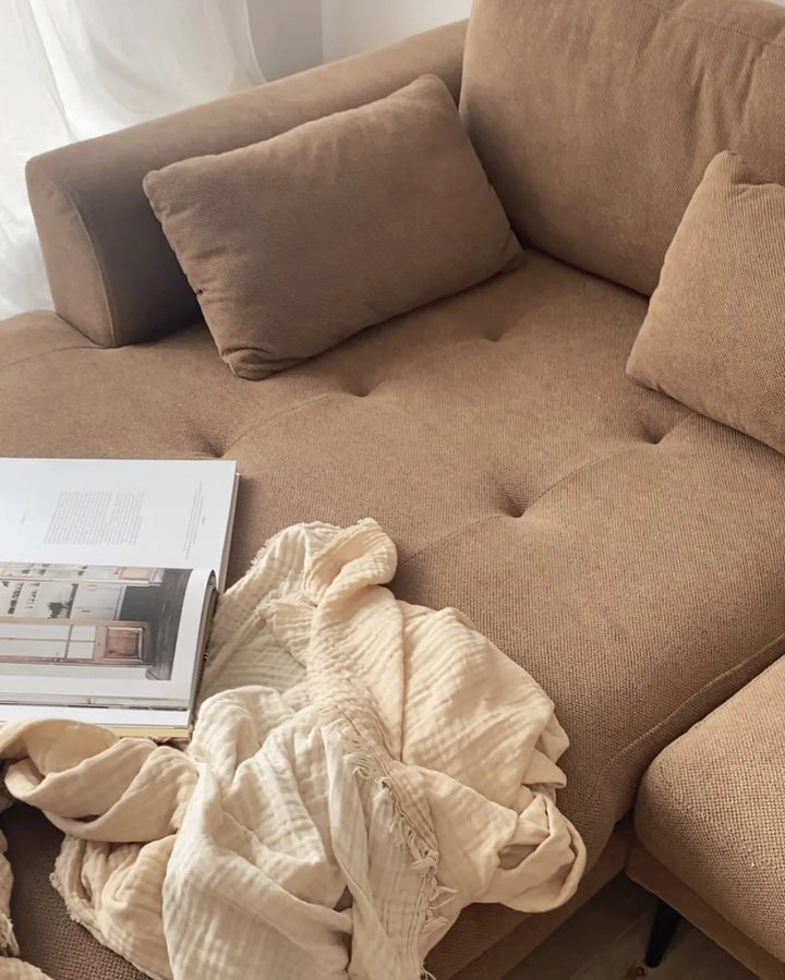 Corner Sofa 3 Seater Fabric Light Brown Right Hand Weller