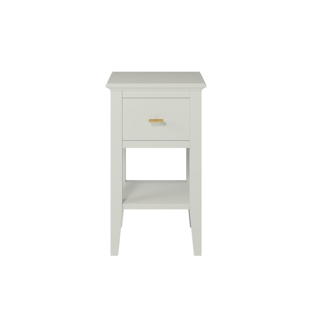 White nightstand with a drawer on a white background