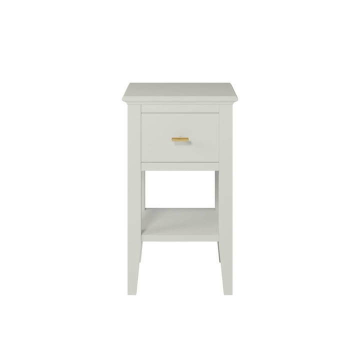 White nightstand with a drawer on a white background