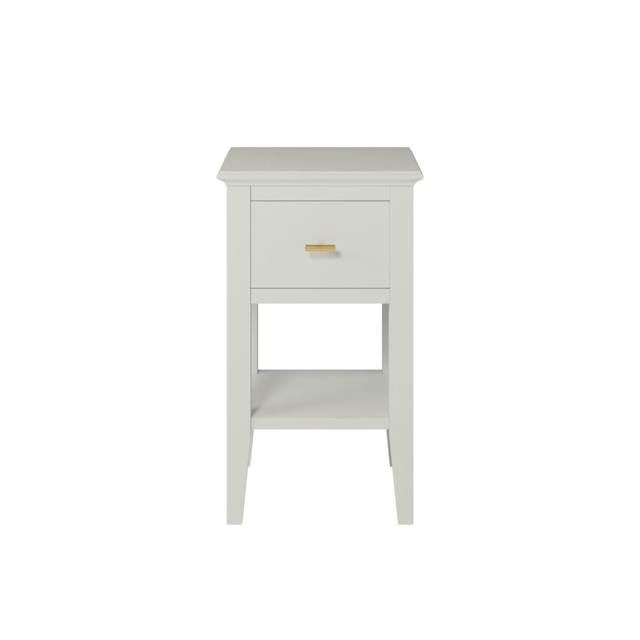 White nightstand with a drawer on a white background