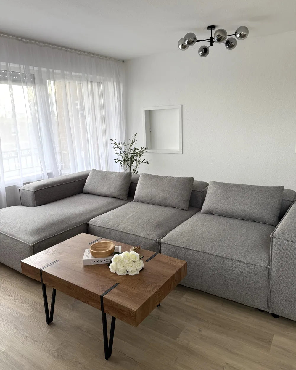 Modular Corner Sofa 4 Seater Grey Right Hand Meneses