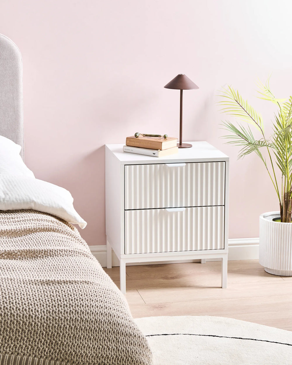 White bedside cabinet with two drawers