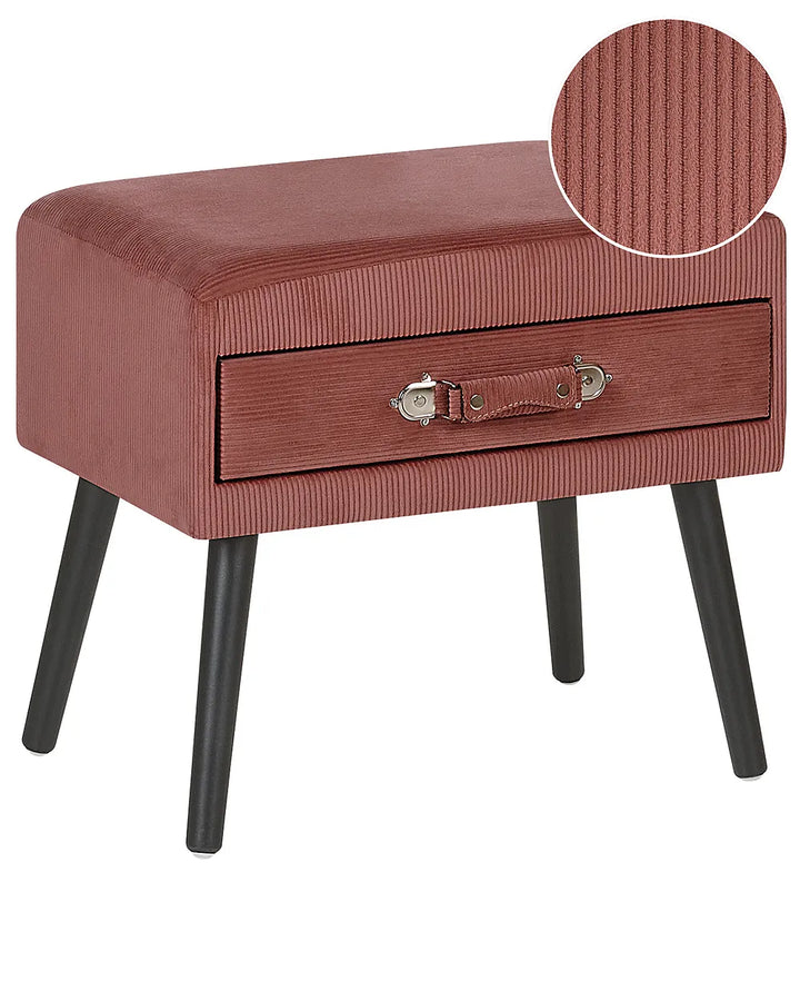 1 Drawer Bedside Table Corduroy Pink Balom