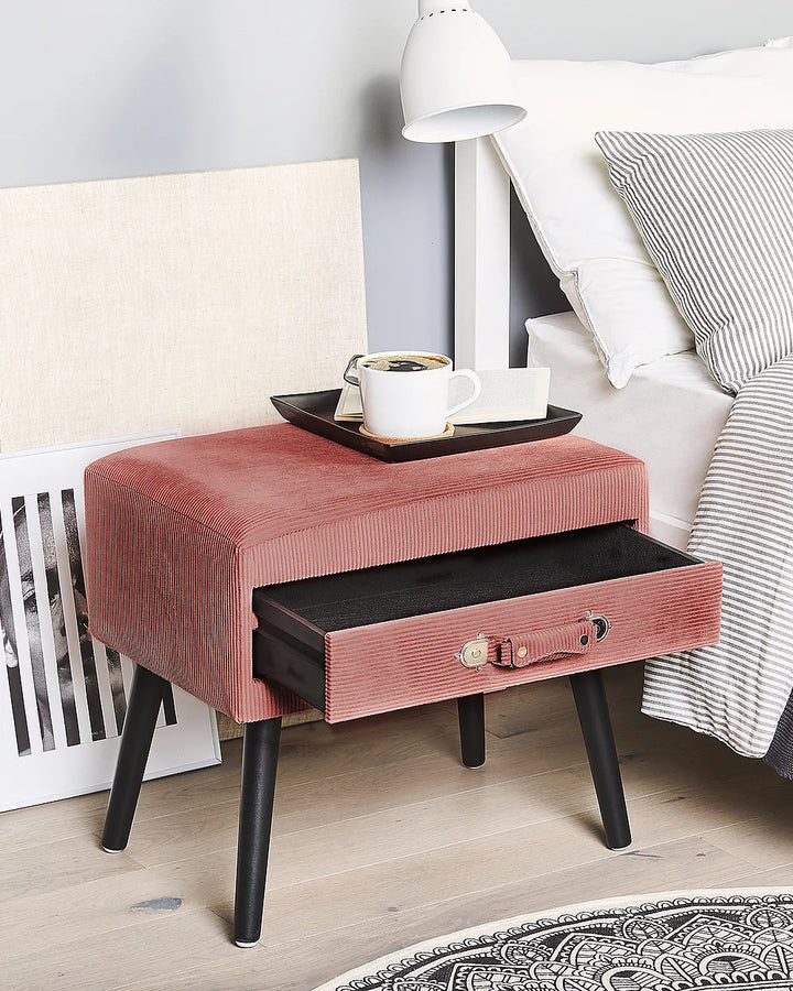 1 Drawer Bedside Table Corduroy Pink Balom
