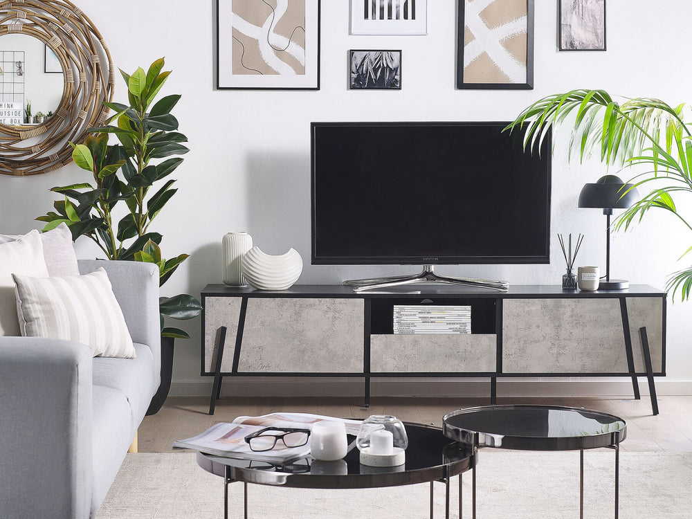 TV Stand Concrete Effect with Black Blackpool