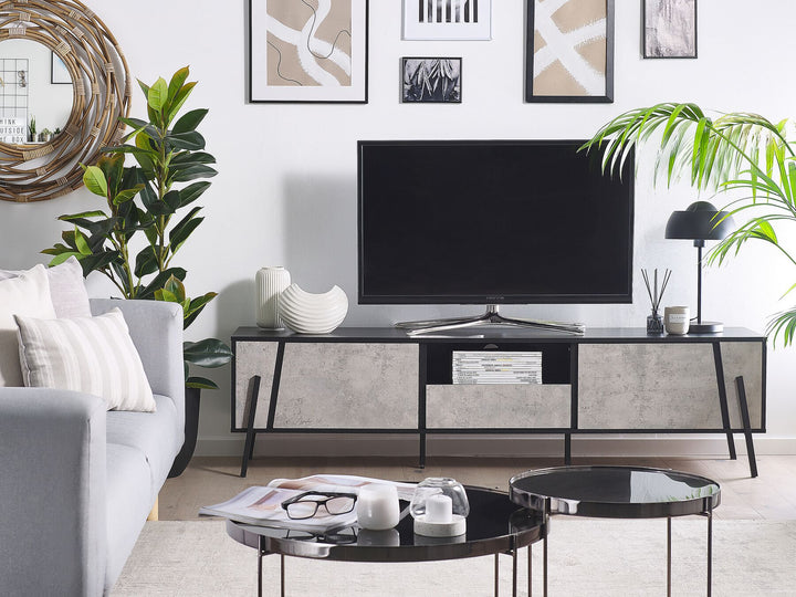 TV Stand Concrete Effect with Black Blackpool