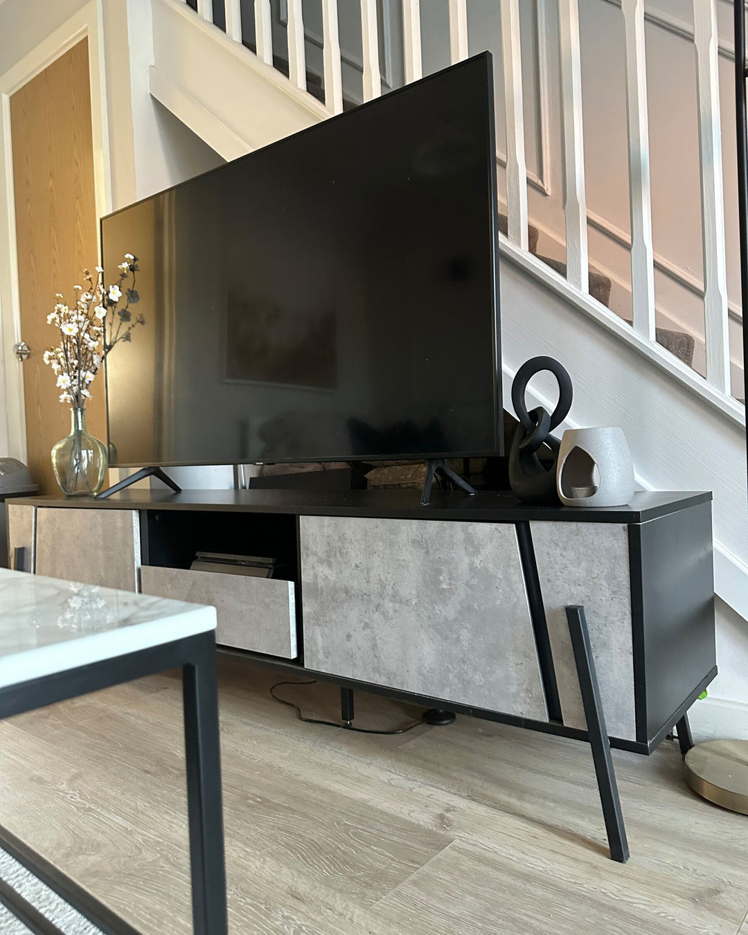 TV Stand Concrete Effect with Black Eilisha