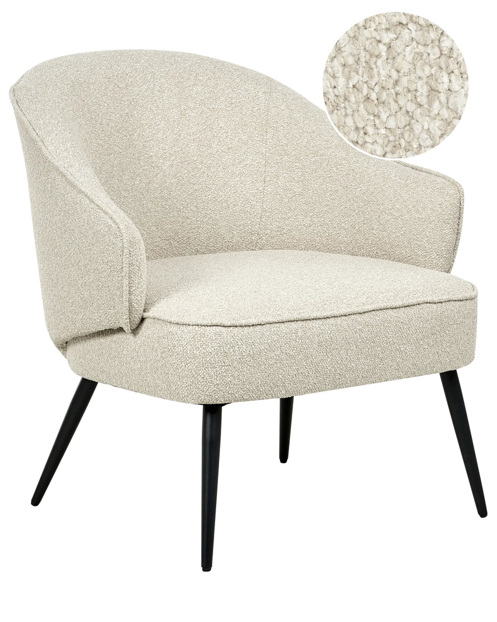 Beige armchair with black legs on a white background