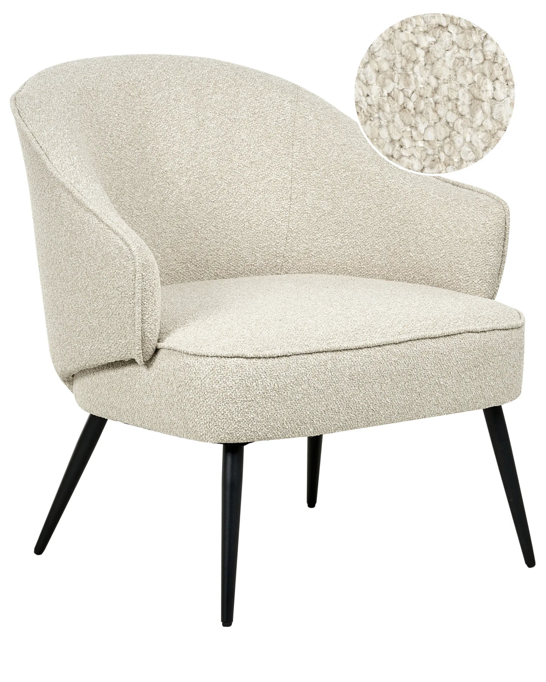 Beige armchair with black legs on a white background