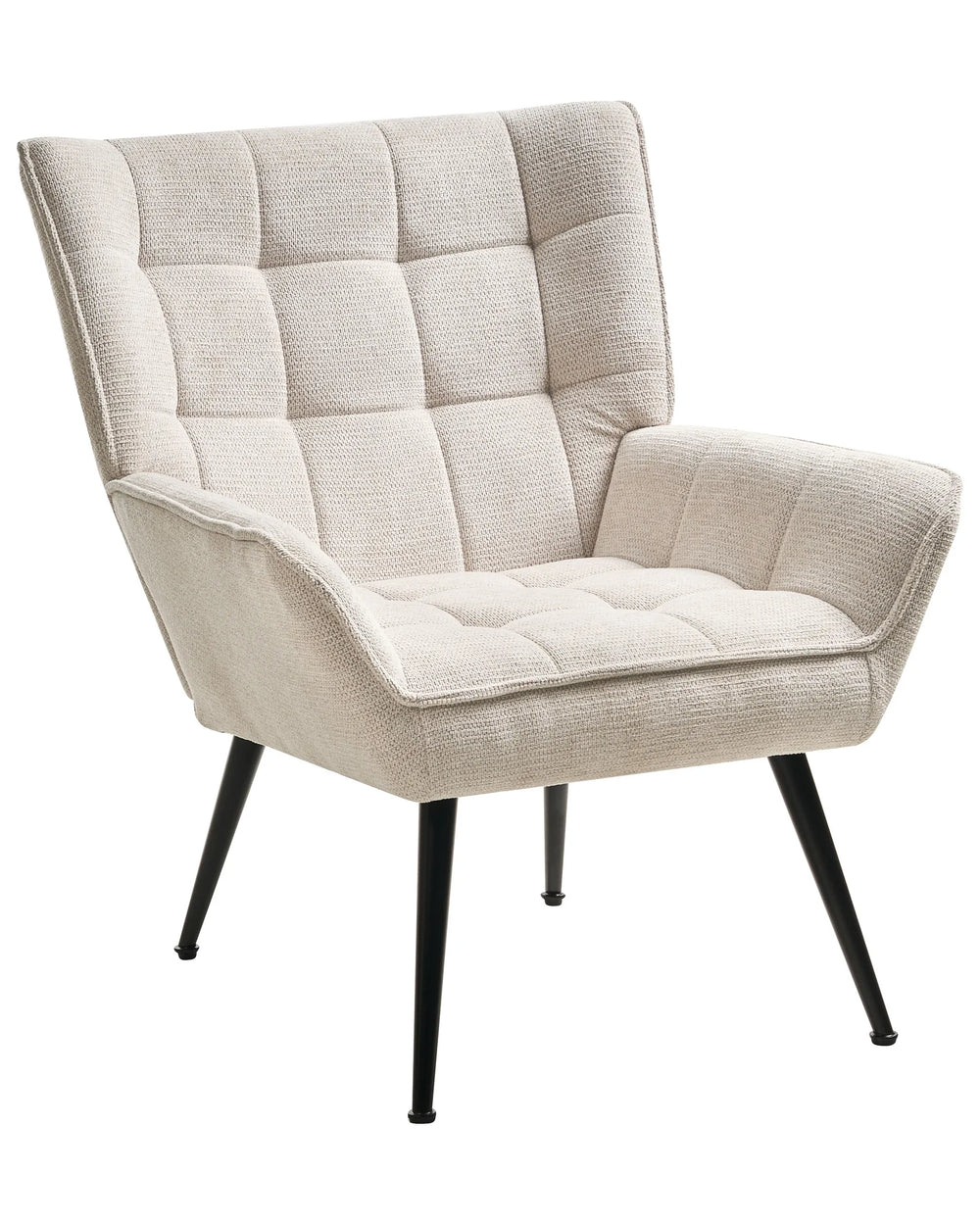 Beige armchair with quilted design on a white background