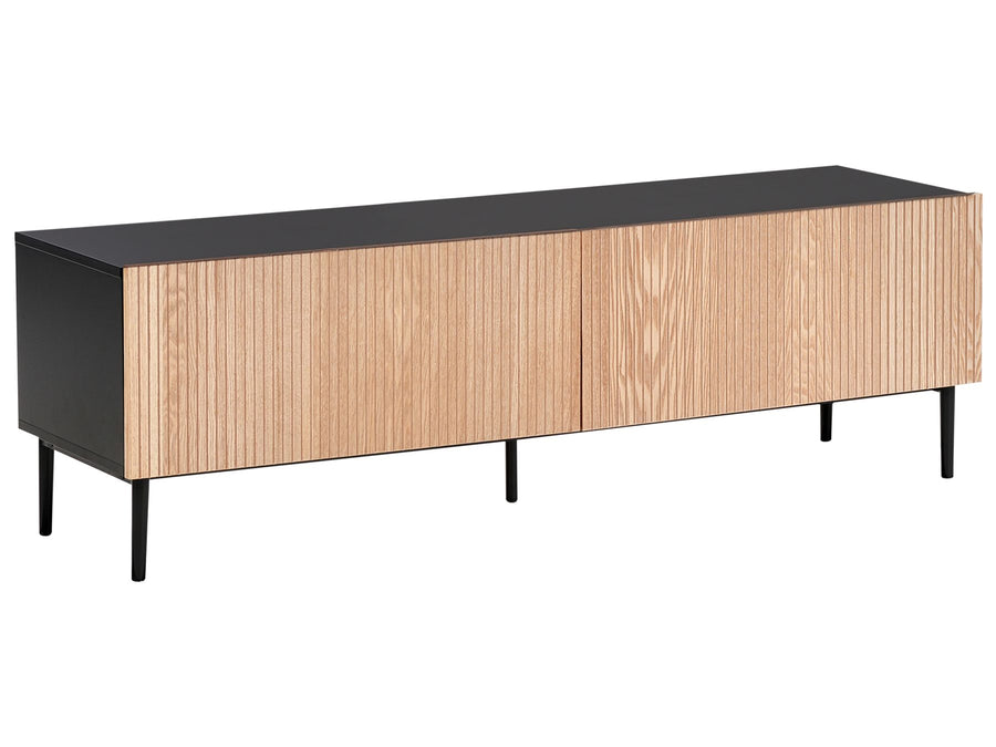 TV Stand Wood Natural Ash Wood Black BLYTHE