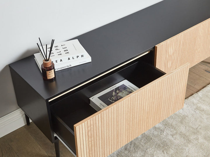 TV Stand Wood Natural Ash Wood Black Bratchell