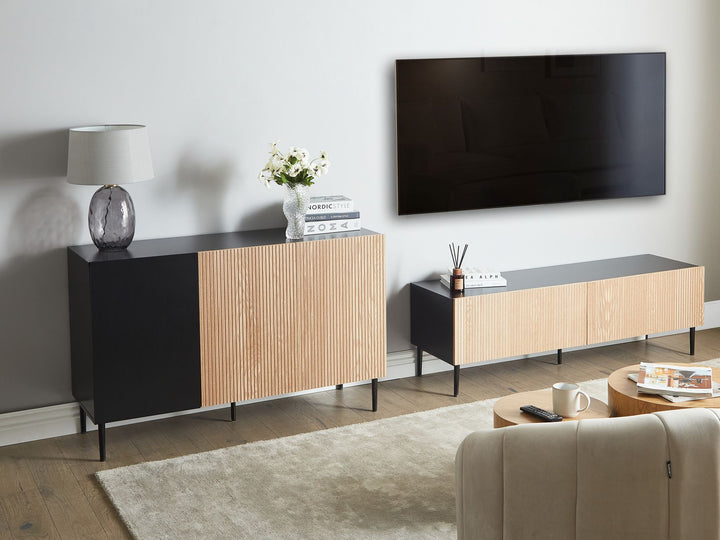 TV Stand Wood Natural Ash Wood Black Bratchell