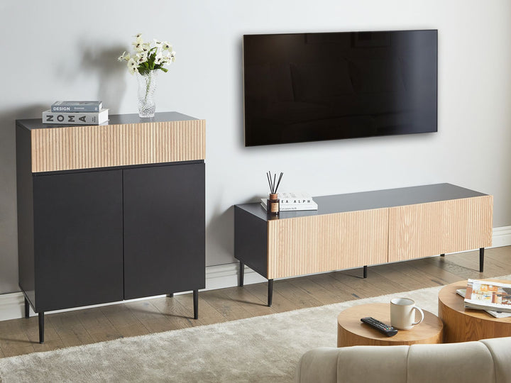 TV Stand Wood Natural Ash Wood Black Bratchell
