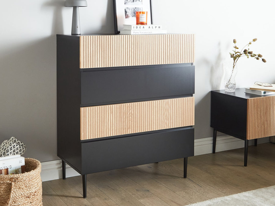 4 Drawer Chest Wood Natural Ash Wood Black BLYTHE 